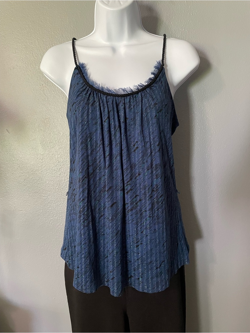 Express Navy Blue Fringe-Trim Spaghetti Strap Camisole